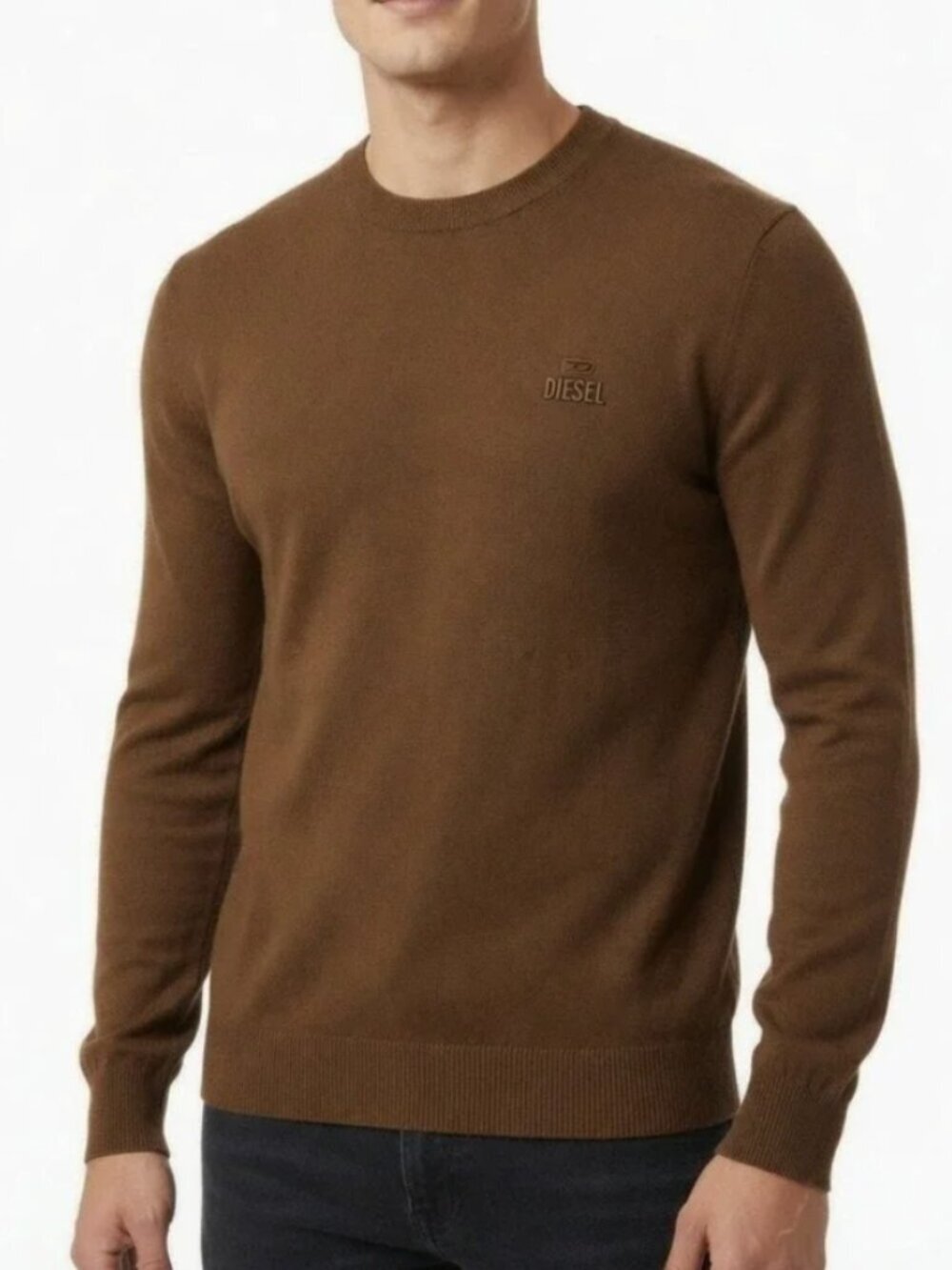 NWT Diesel Coffee Brown Crewneck Sweater Logo Knit Pullover Size Medium